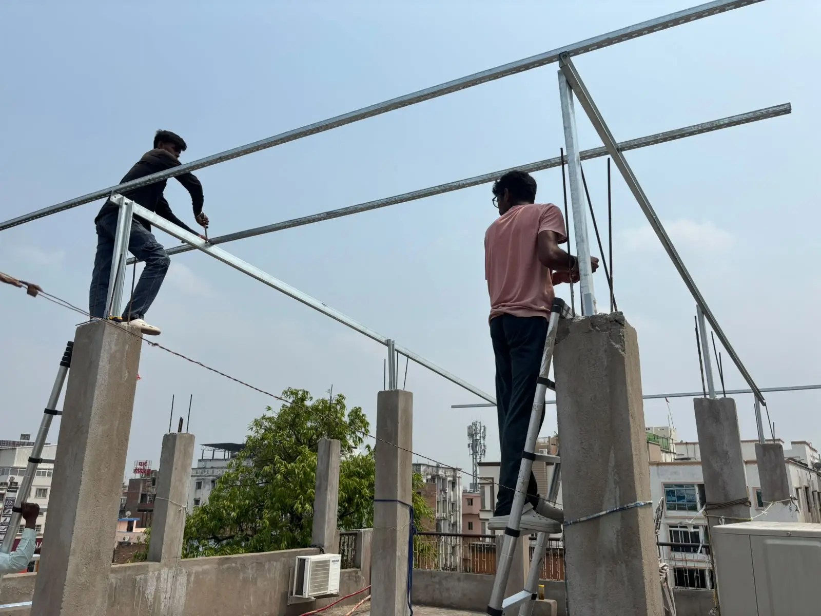 Solar mounting structure being installed by Kshitimaa Renewable Solutions